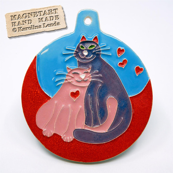 Ceramiczna zawieszka zakochane koty również jako ozdoba choinkowa 01