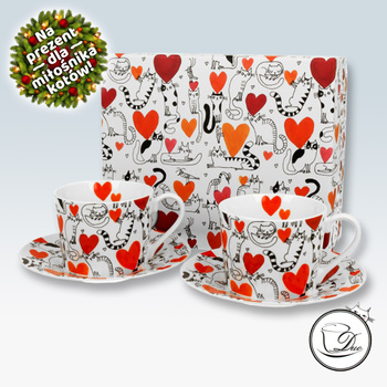 Koty i serca Koci Świat komplet 2 filiżanek ze spodkami