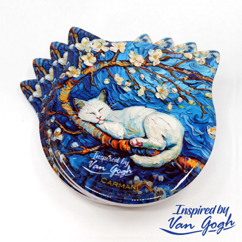 Biały kotek - Podkładki ceramiczno-korkowe  z uszkami 4 szt. Inspired by Van Gogh