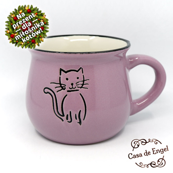 Kubek beczułka z kotem fioletowy 370 ml