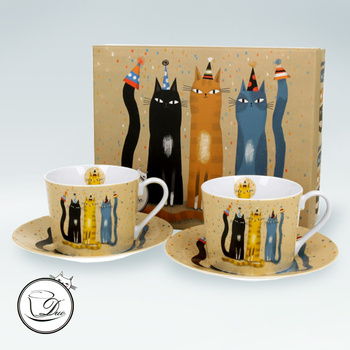 Kocie Party Koci Świat komplet 2 filiżanek ze spodkami