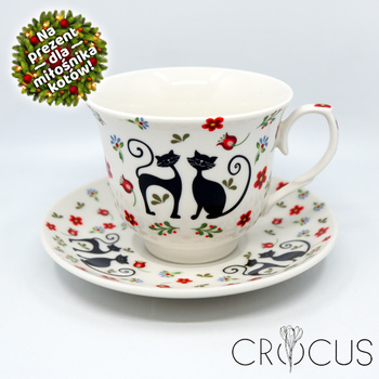 Etno Koty filiżanka ze spodkiem