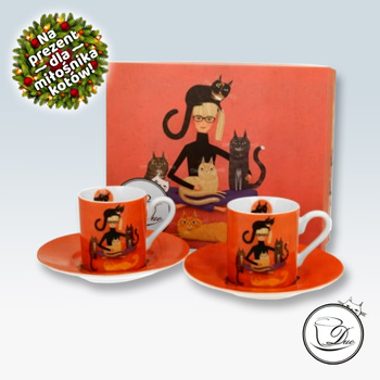 Cindy i koty Koci Świat 2 filiżanki ESPRESSO (90 ml) ze spodkami