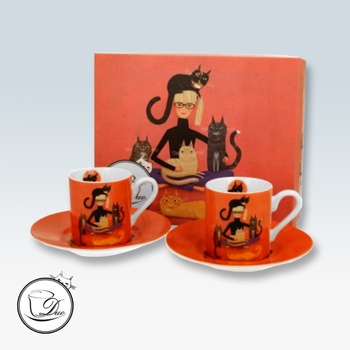 Cindy i koty Koci Świat 2 filiżanki ESPRESSO (90 ml) ze spodkami