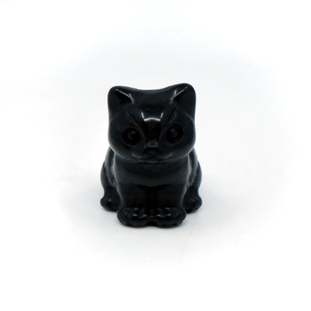 Kotek figurka z kamienia czarny labradoryt