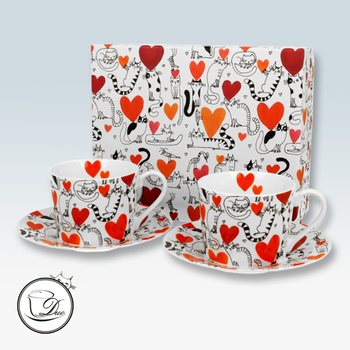 Koty i serca Koci Świat komplet 2 filiżanek ze spodkami