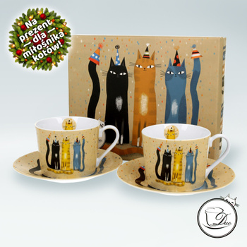 Kocie Party Koci Świat komplet 2 filiżanek ze spodkami