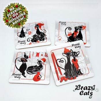 Crazy Cats komplet 4 podkładek korkowych Święta
