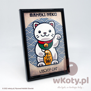 Maneki Neko obrazek w czarnej ramce