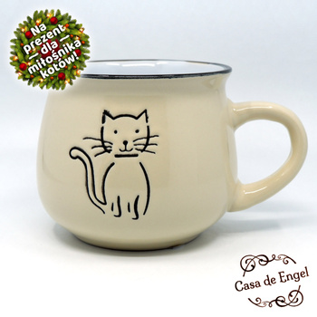 Kubek beczułka z kotem kremowy 370 ml