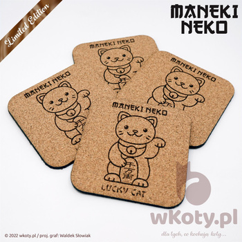 Maneki Neko - komplet 4 podkładek korkowych pod kubki